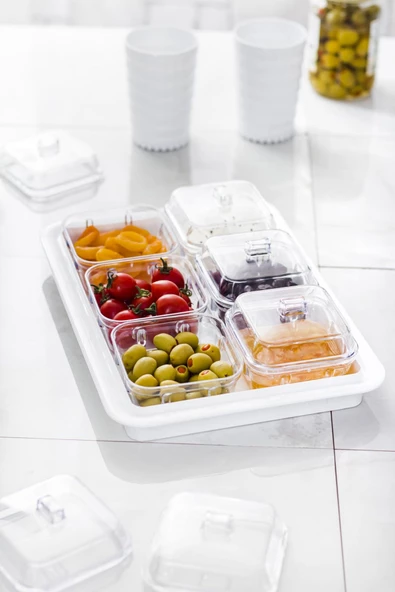 Akrilik Beyaz 6 lı Kapaklı Kahvaltılık Kahvaltı Seti & Saklama Kabı (Cam Değildir) - 5