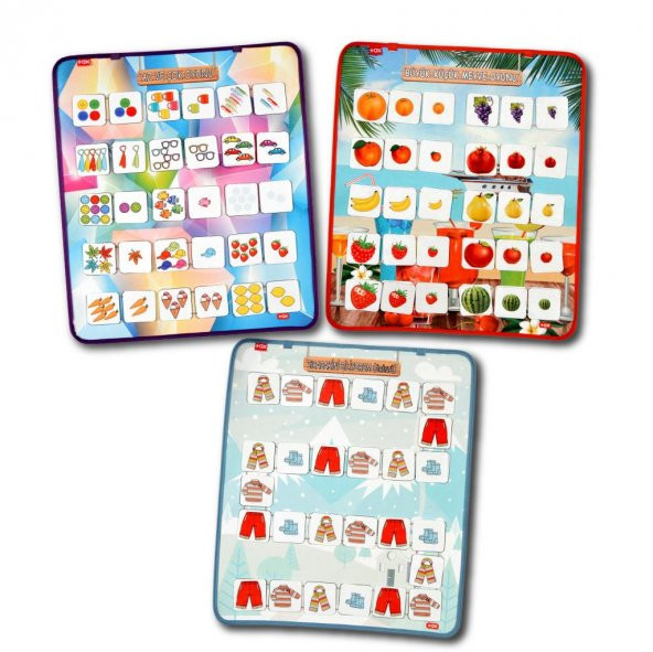 3 Set - 87 Parça  Az - Çok , Büyük - Küçük Meyve ve Sıradakini Biliyorum Oyunu Keçe Cırtlı Duvar Panoları , Eğitici Oyuncak - 6