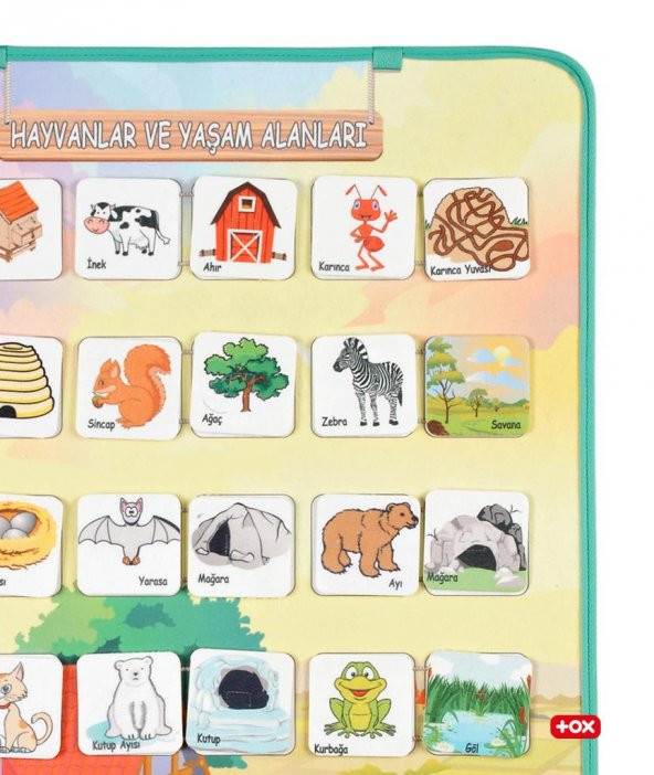 Hayvanlar ve Yaşam Alanları Keçe Cırtlı Duvar Panosu , Eğitici Oyuncak - 10
