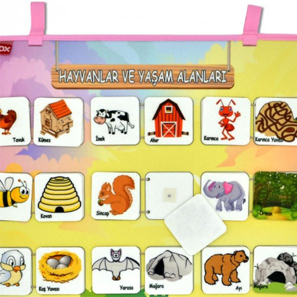 Hayvanlar ve Yaşam Alanları Keçe Cırtlı Duvar Panosu , Eğitici Oyuncak - 12
