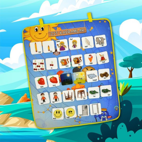 Zıt Kavramlar Keçe Cırtlı Duvar Panosu , Eğitici Oyuncak - Resim 5