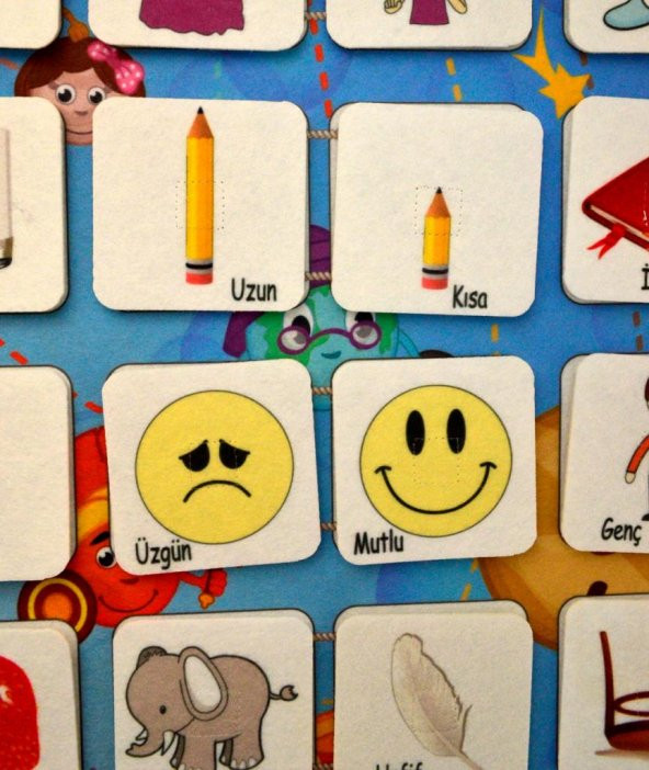 Zıt Kavramlar Keçe Cırtlı Duvar Panosu , Eğitici Oyuncak - Resim 7