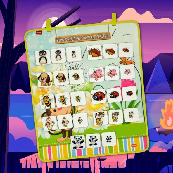 Büyük - Küçük Hayvan Oyunu Keçe Cırtlı Duvar Panosu , Eğitici Oyuncak - 10