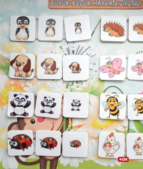 Büyük - Küçük Hayvan Oyunu Keçe Cırtlı Duvar Panosu , Eğitici Oyuncak - 11
