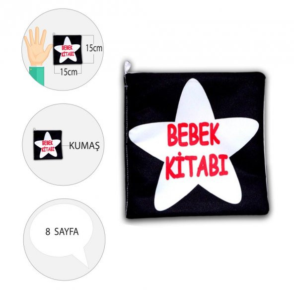 Tox Bebek Siyah-Beyaz Kumaş Sessiz Kitap T060 - Bez Kitap , Eğitici Oyuncak , Yumuşak ve Hışırtılı - 4
