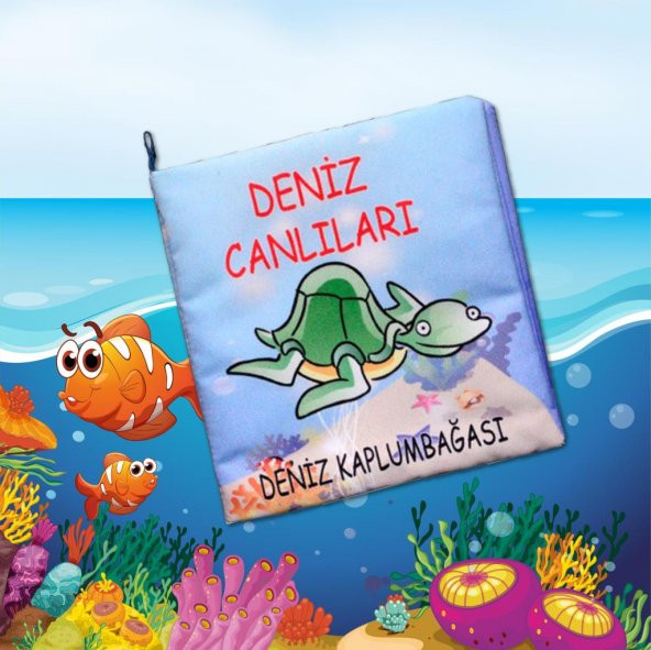 Tox Deniz Canlıları Kumaş Sessiz Kitap T059 - Bez Kitap , Eğitici Oyuncak , Yumuşak ve Hışırtılı - 5