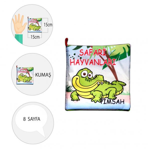 Tox Safari Hayvanları Kumaş Sessiz Kitap T057 - Bez Kitap , Eğitici Oyuncak , Yumuşak ve Hışırtılı - 4