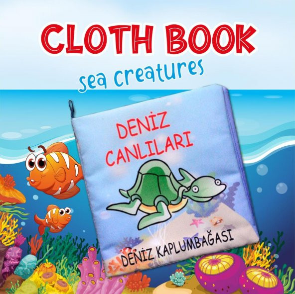 Tox Deniz Canlıları Kumaş Sessiz Kitap T059 - Bez Kitap , Eğitici Oyuncak , Yumuşak ve Hışırtılı - 7