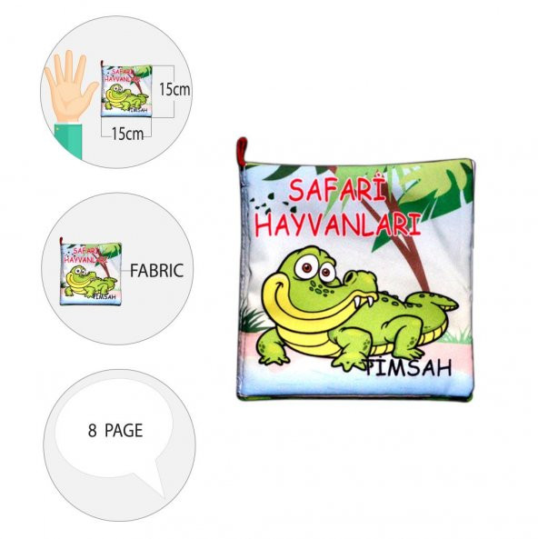 Tox Safari Hayvanları Kumaş Sessiz Kitap T057 - Bez Kitap , Eğitici Oyuncak , Yumuşak ve Hışırtılı - 9