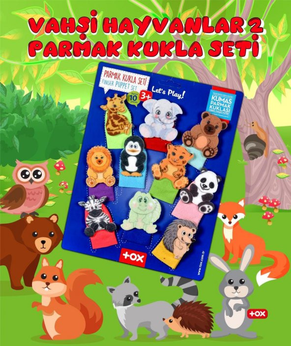 Tox Vahşi Hayvanlar 10 Parça Parmak Kukla , Eğitici Oyuncak T782 - 2