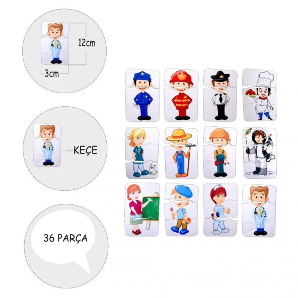 Tox Meslekler 3+ Keçe Yapboz - 3 Yaş Puzzle T006 - 4