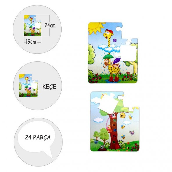 Tox Zürafa 3+ Keçe Yapboz - 3 Yaş Puzzle T043 - 4