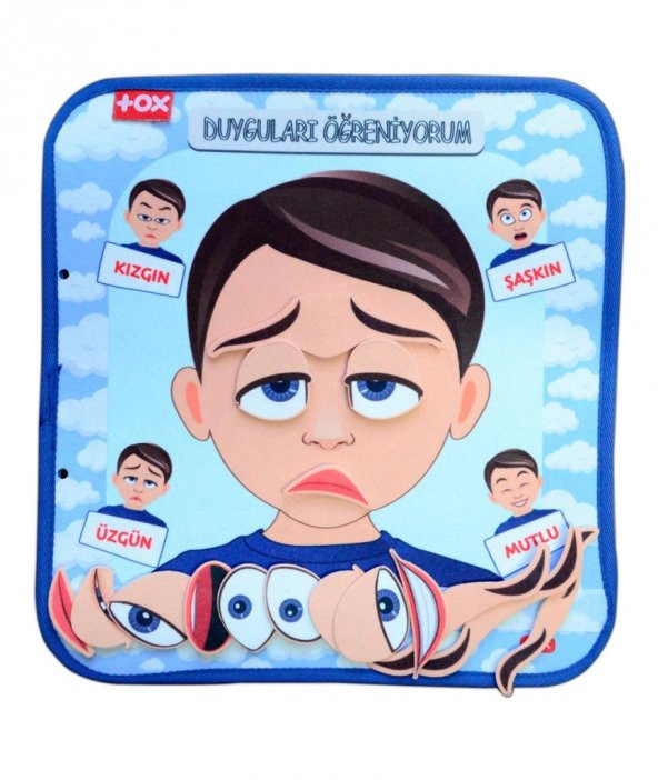 Tox ( Erkek ) Duyguları Öğreniyorum Keçe Cırtlı Aktivite Sayfası - Çocuk Etkinlik , Eğitici Oyuncak - 6