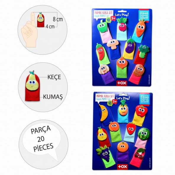 2 Set - 20 Parça Tox Meyveler ve Sebzeler Parmak Kukla T104 T105 - 3