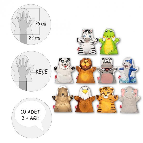 10 Parça Tox Vahşi Hayvanlar El Kukla Set , Eğitici Oyuncak - 3