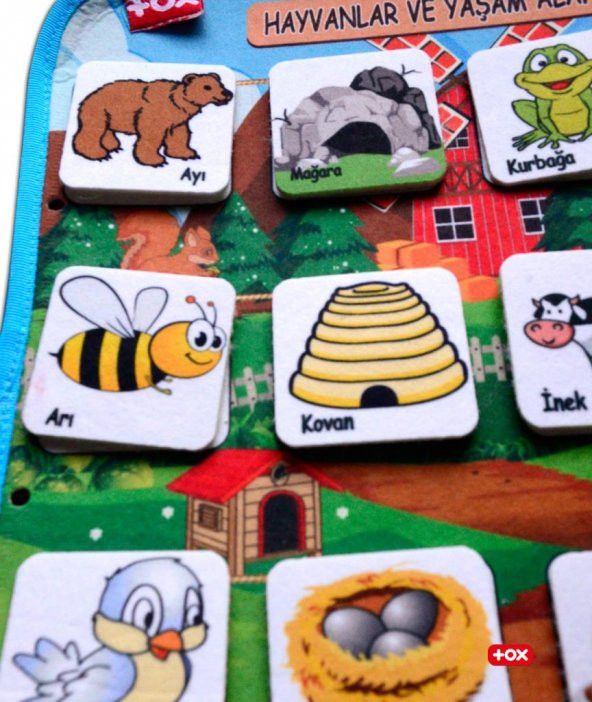 Tox ( Hayvanlar ve Yaşam Alanları ) Keçe Cırtlı Aktivite Sayfası - Çocuk Etkinlik , Eğitici Oyuncak - 11