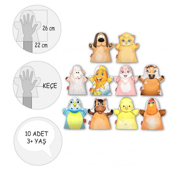 10 Parça Tox Evcil Hayvanlar El Kukla Set , Eğitici Oyuncak - 4