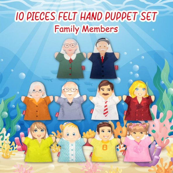 10 Parça Tox Aile Bireyleri El Kukla Set , Eğitici Oyuncak - 7