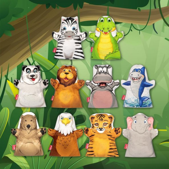 10 Parça Tox Vahşi Hayvanlar El Kukla Set , Eğitici Oyuncak - 5