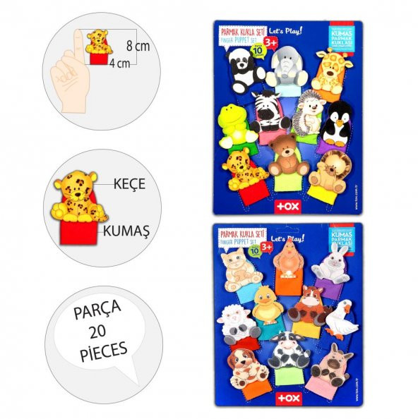 2 Set - 20 Parça Tox Evcil Hayvanlar ve Vahşi Hayvanlar Parmak Kukla T772 T781 - 3