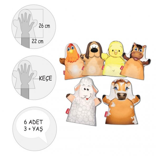 6 Parça Tox Çiftlik Hayvanları Keçe El Kukla Set , Eğitici Oyuncak - 4