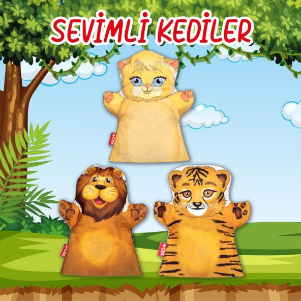 3 Parça Tox Sevimli Kediler Keçe El Kukla Set , Eğitici Oyuncak - 2