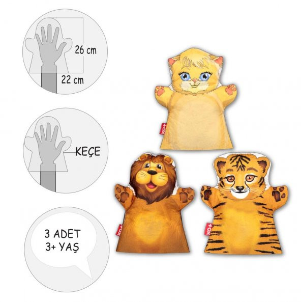 3 Parça Tox Sevimli Kediler Keçe El Kukla Set , Eğitici Oyuncak - 4