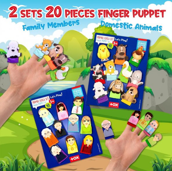 2 Set - 20 Parça Tox Evcil Hayvanlar ve Aile Bireyleri Parmak Kukla T771 T751 - Resim 7