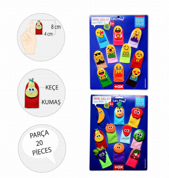2 Set - 20 Parça Tox Emojiler ve Meyveler Parmak Kukla T106 T105 - 3