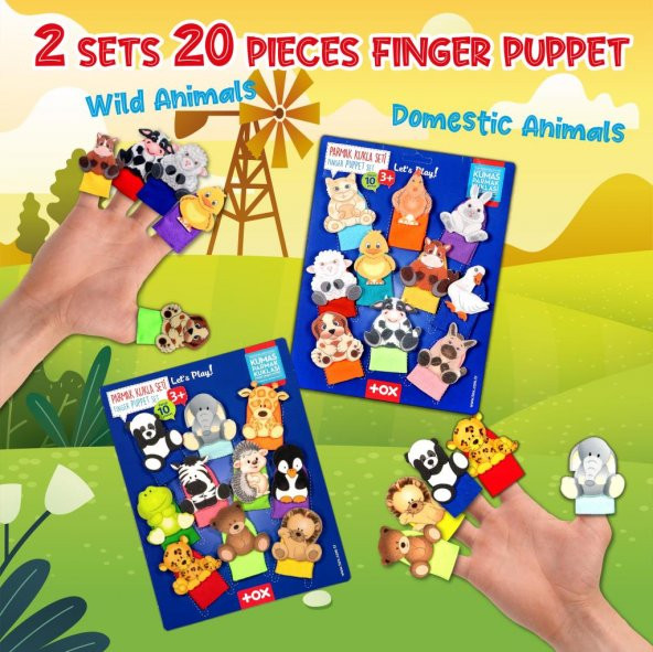 2 Set - 20 Parça Tox Evcil Hayvanlar ve Vahşi Hayvanlar Parmak Kukla T772 T781 - 7