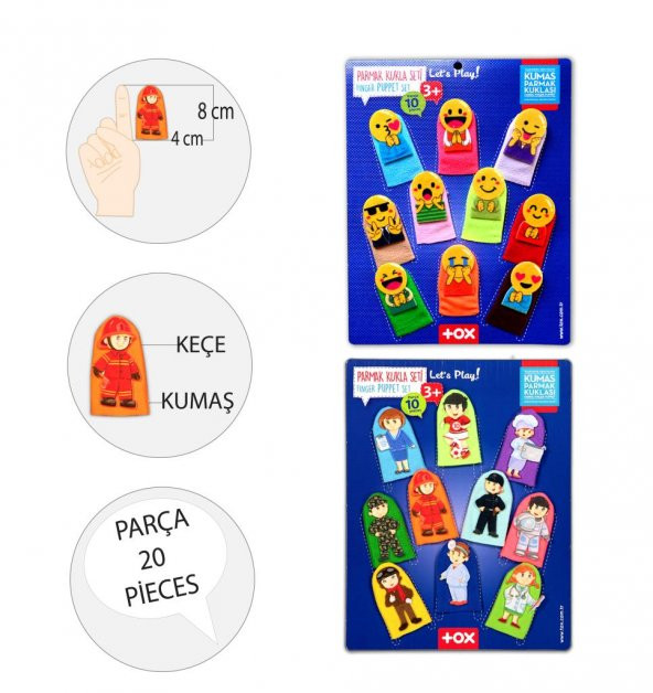 2 Set - 20 Parça Tox Emojiler ve Meslekler Parmak Kukla T106 T761 - 3