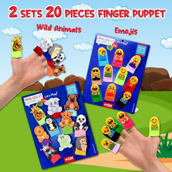 2 Set - 20 Parça Tox Emojiler ve Vahşi Hayvanlar Parmak Kukla T106 T782 - 6