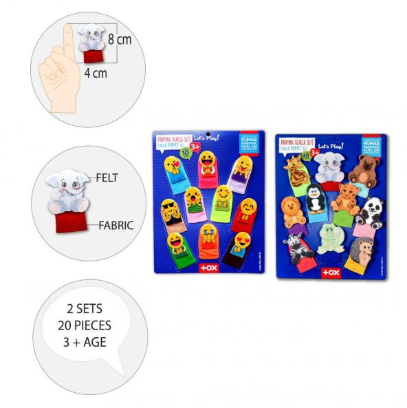 2 Set - 20 Parça Tox Emojiler ve Vahşi Hayvanlar Parmak Kukla T106 T782 - 8
