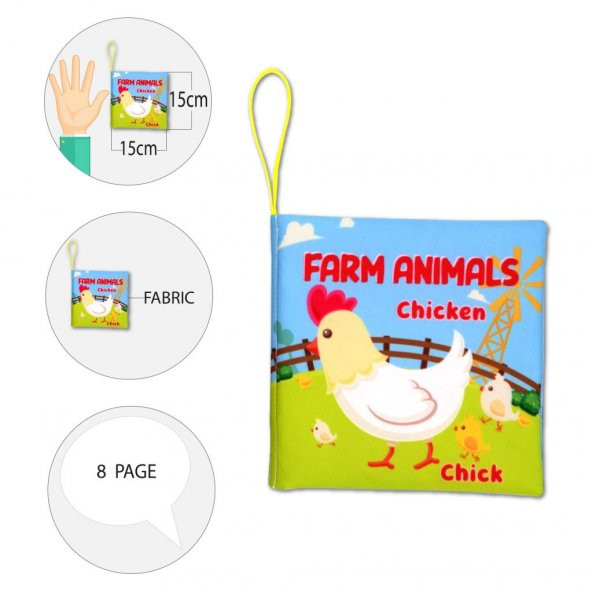 Tox İngilizce Çiftlik Hayvanları Kumaş Sessiz Kitap E119 - Bez Kitap , Eğitici Oyuncak , Yumuşak ve Hışırtılı - 9