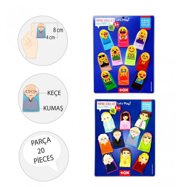 2 Set - 20 Parça Tox Emojiler ve Aile Bireyleri Parmak Kukla T106 T751 - 3