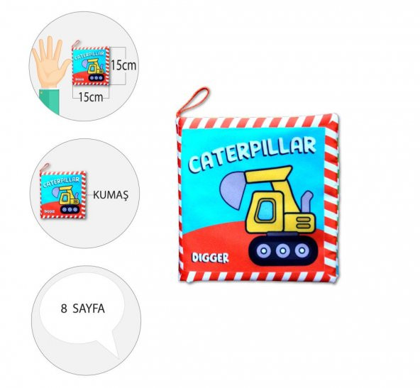 Tox İngilizce İş Makinaları Kumaş Sessiz Kitap E118 - Bez Kitap , Eğitici Oyuncak , Yumuşak ve Hışırtılı - 4