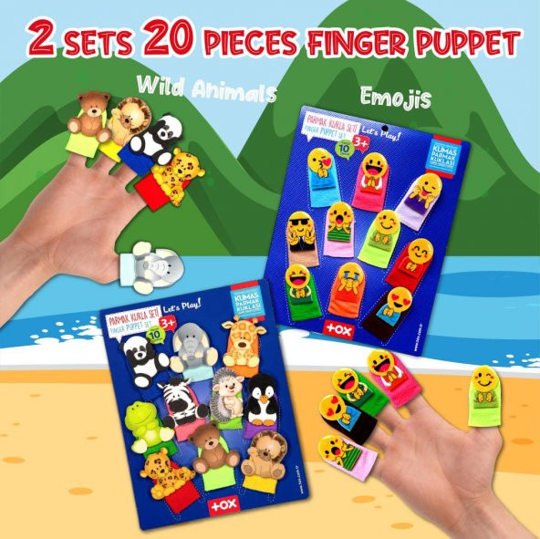 2 Set - 20 Parça Tox Emojiler ve Vahşi Hayvanlar Parmak Kukla T106 T781 - 7