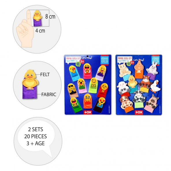 2 Set - 20 Parça Tox Emojiler ve Evcil Hayvanlar Parmak Kukla T106 T772 - 8