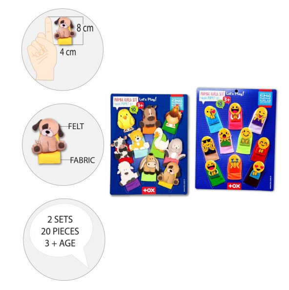 2 Set - 20 Parça Tox Emojiler ve Evcil Hayvanlar Parmak Kukla T106 T771 - 8