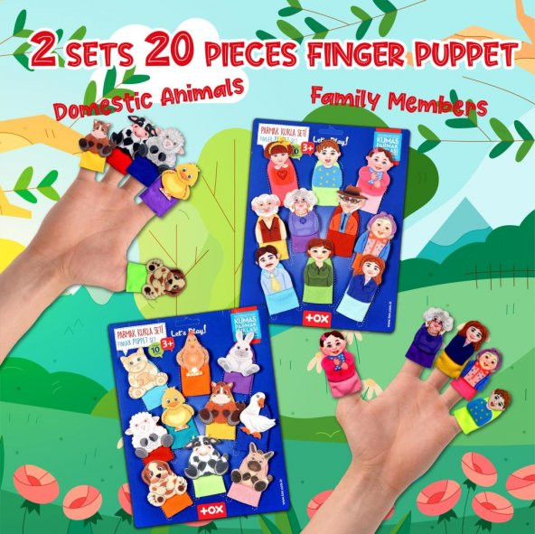 2 Set - 20 Parça Tox Evcil Hayvanlar ve Aile Bireyleri Parmak Kukla T772 T752 - 7