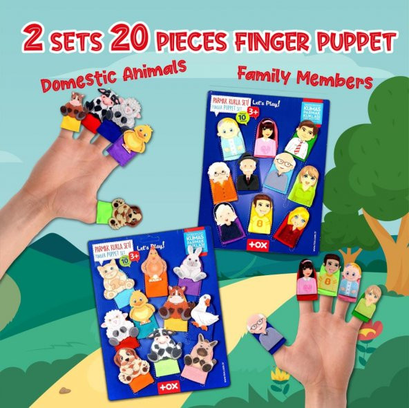 2 Set - 20 Parça Tox Evcil Hayvanlar ve Aile Bireyleri Parmak Kukla T772 T751 - 7