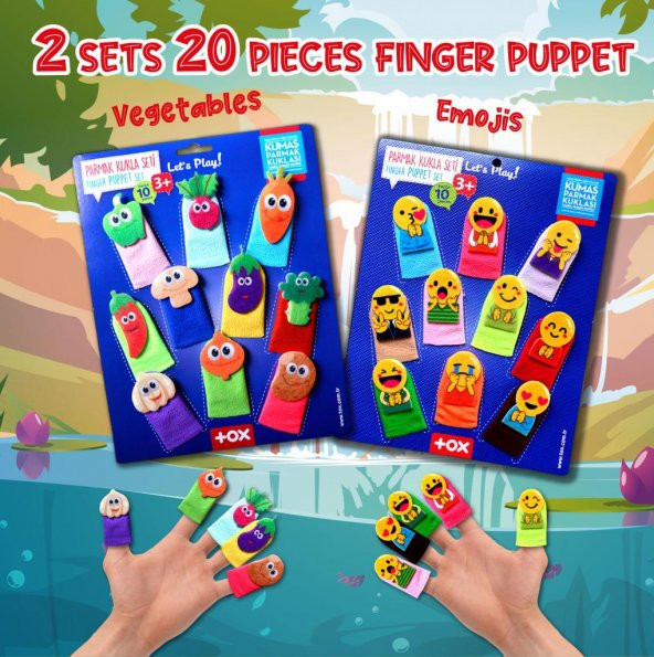 2 Set - 20 Parça Tox Emojiler ve Sebzeler Parmak Kukla T106 T104 - 7