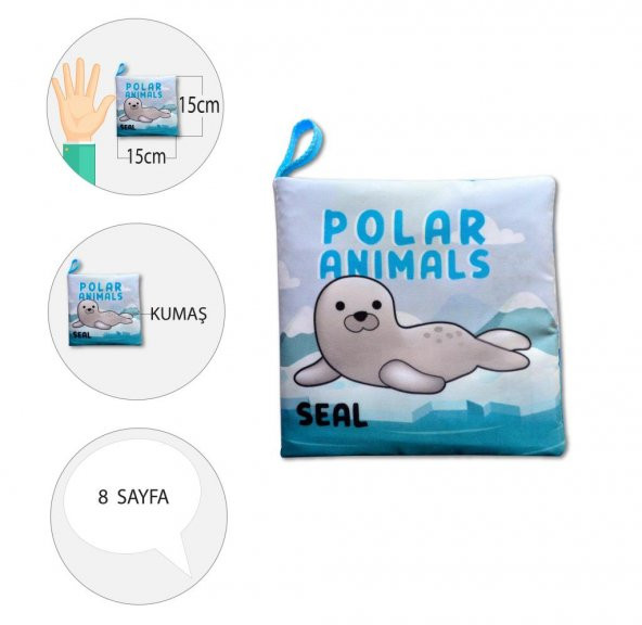 Tox İngilizce Kutup Hayvanları Kumaş Sessiz Kitap E125 - Bez Kitap , Eğitici Oyuncak , Yumuşak ve Hışırtılı - 4