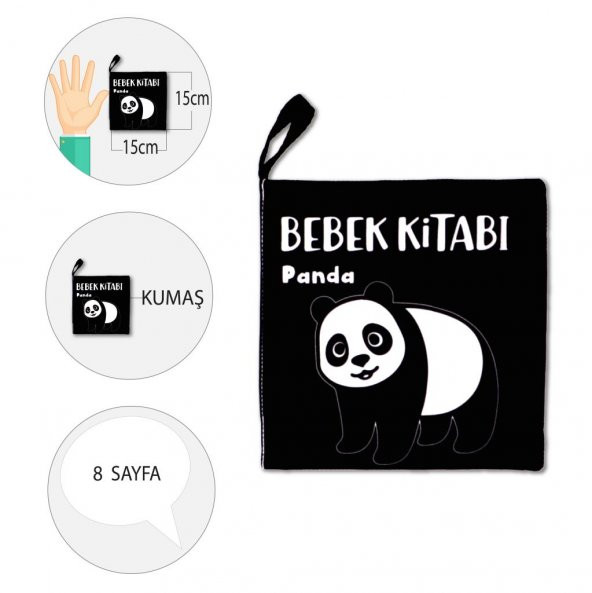 Tox Siyah Beyaz Vahşi Hayvanlar Kumaş Sessiz Kitap T138 - Bez Kitap , Eğitici Oyuncak , Yumuşak ve Hışırtılı - 4