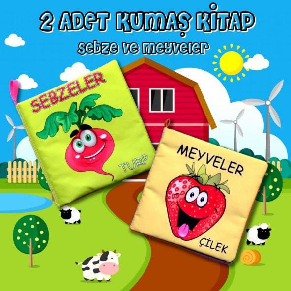 2 Kitap Tox Meyveler ve Sebzeler Kumaş Sessiz Kitap T113 T049 - Bez Kitap , Eğitici Oyuncak , Yumuşak ve Hışırtılı - 2