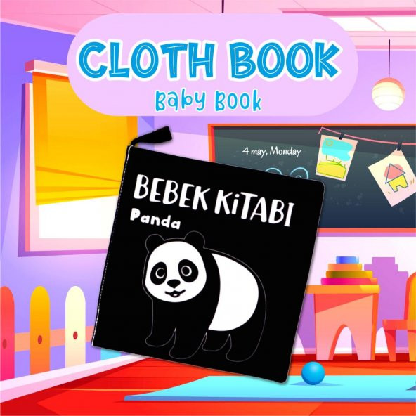 Tox Siyah Beyaz Vahşi Hayvanlar Kumaş Sessiz Kitap T138 - Bez Kitap , Eğitici Oyuncak , Yumuşak ve Hışırtılı - 7