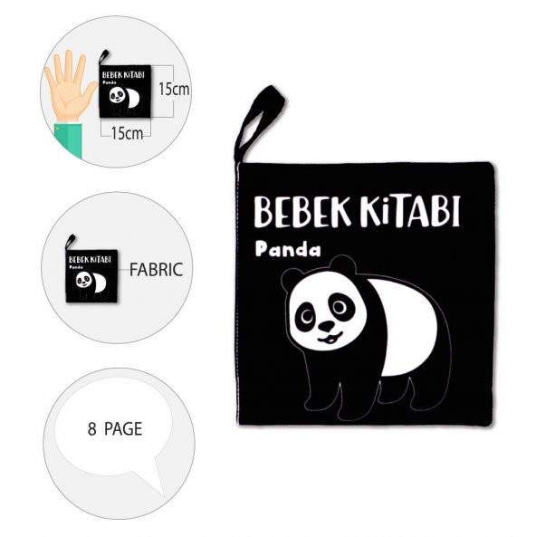 Tox Siyah Beyaz Vahşi Hayvanlar Kumaş Sessiz Kitap T138 - Bez Kitap , Eğitici Oyuncak , Yumuşak ve Hışırtılı - 9