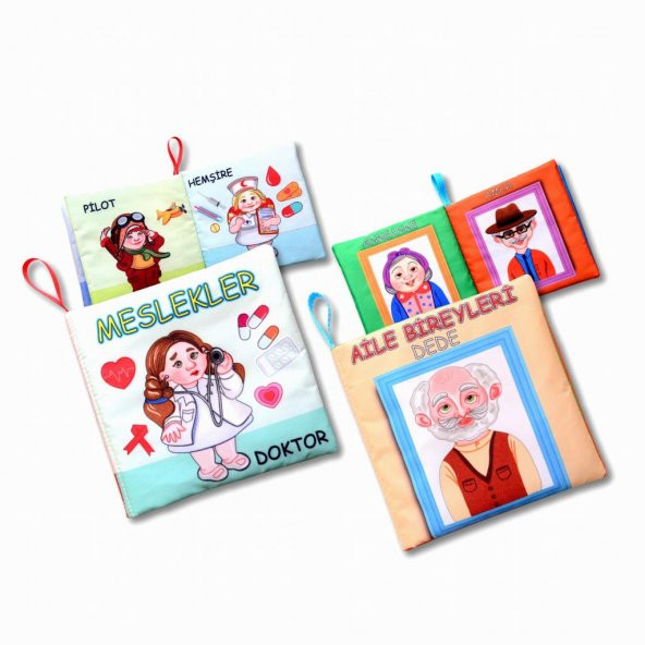 2 Kitap Tox Aile Bireyleri ve Meslekler Kumaş Sessiz Kitap T109 T112 - Bez Kitap , Eğitici Oyuncak , Yumuşak ve Hışırtılı - Resim 8
