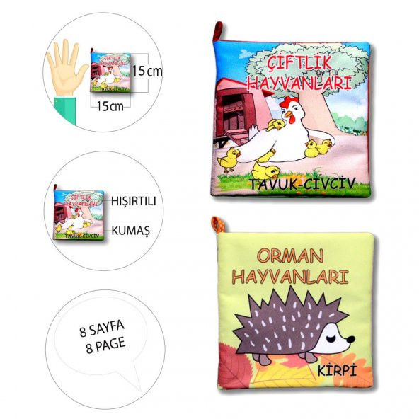 2 Kitap Tox Çiftlik Hayvanlar ve Orman Hayvanları Kumaş Sessiz Kitap T058 T055 - Bez Kitap , Eğitici Oyuncak , Yumuşak ve Hışırtılı - 4