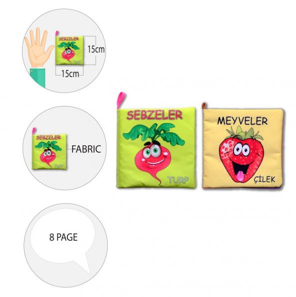 2 Kitap Tox Meyveler ve Sebzeler Kumaş Sessiz Kitap T113 T049 - Bez Kitap , Eğitici Oyuncak , Yumuşak ve Hışırtılı - 9